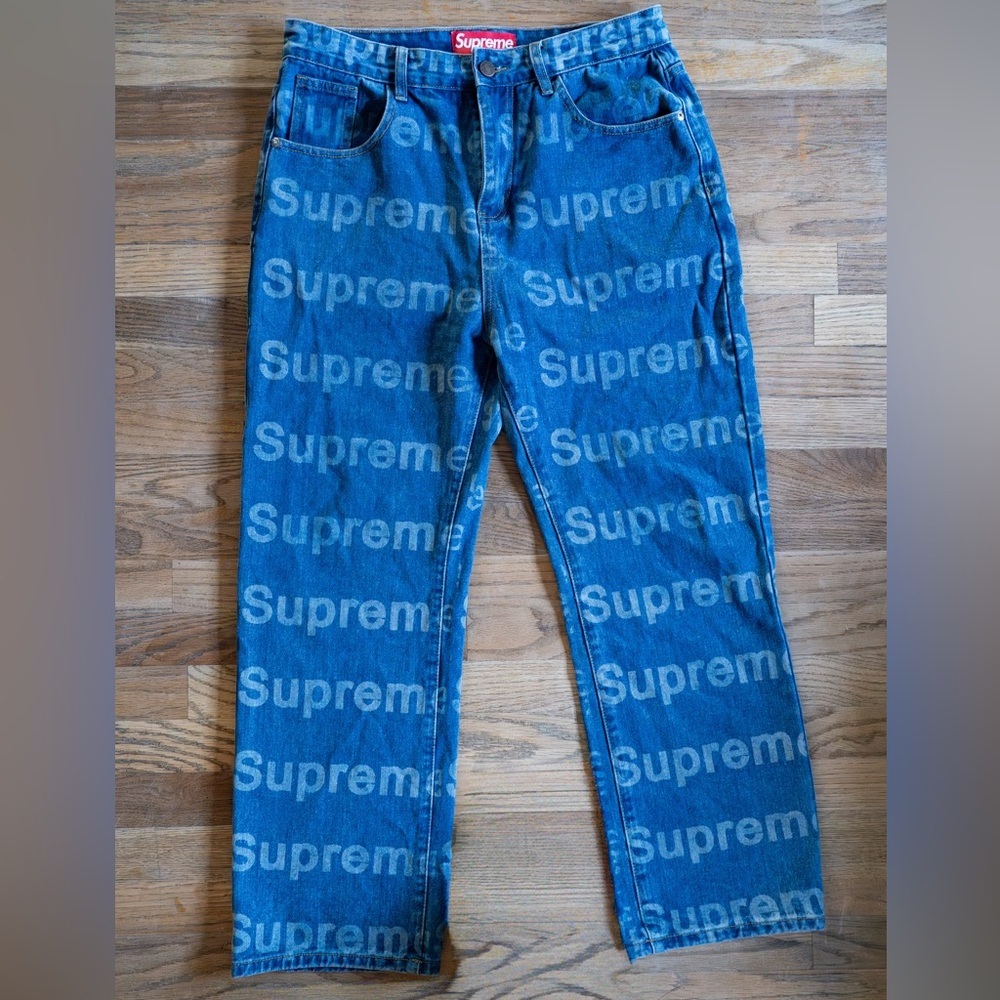 Supreme Logo Blue Jeans